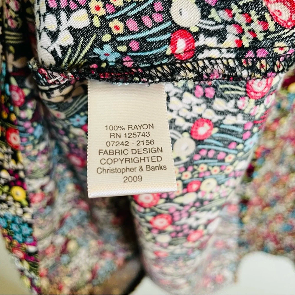 Christopher & Banks Black Multicolor Micro Floral Button Front Midi Skirt | 8 - Picture 3 of 5